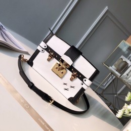 Replica Louis Vuitton White Black Trim Petite Malle