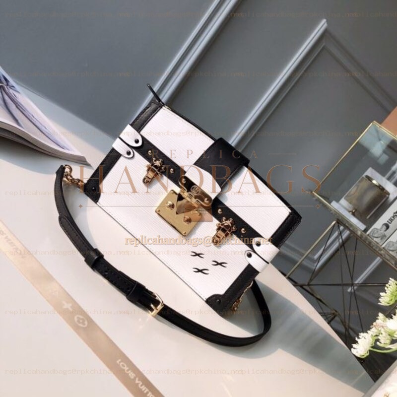 Replica Louis Vuitton White Black Trim Petite Malle