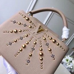 Replica Louis Vuitton Beige Gold Studded Capucines PM