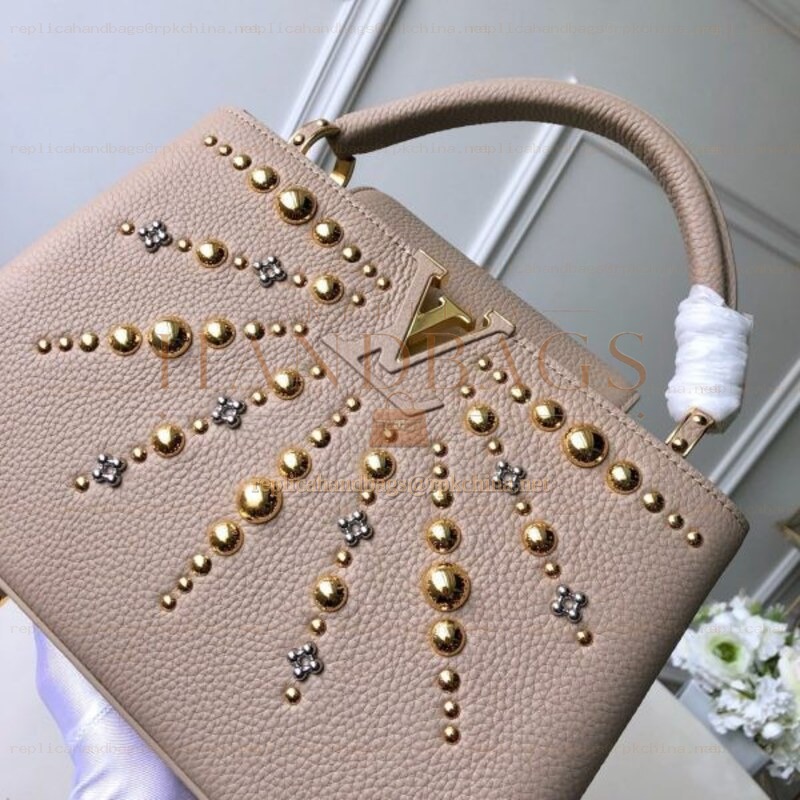Replica Louis Vuitton Beige Gold Studded Capucines PM