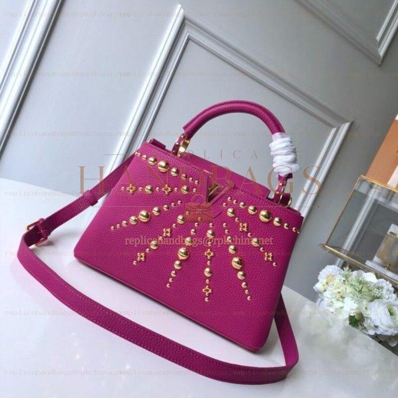 Replica Louis Vuitton Fuchsia Gold Studded Capucines PM