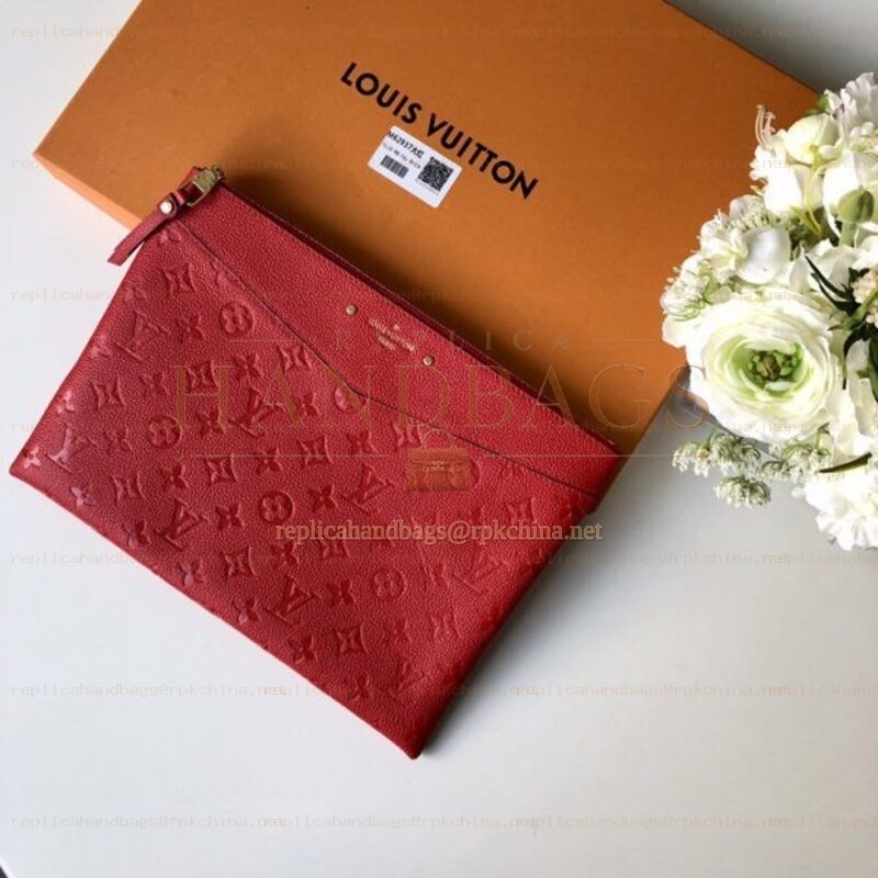 Replica Louis Vuitton Red Embossed Monogram Daily Pouch