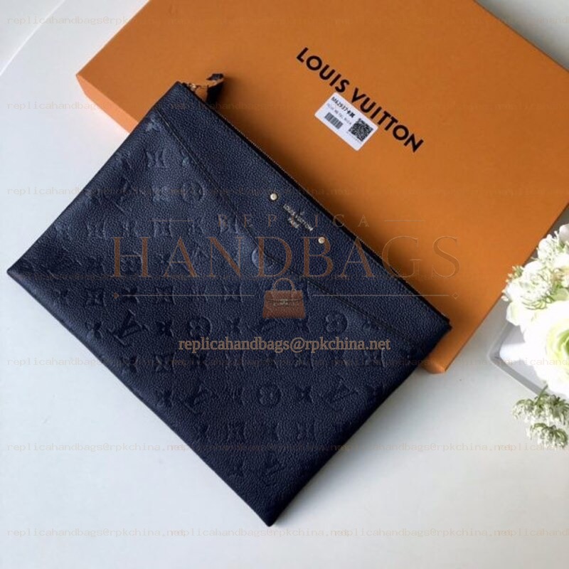 Replica Louis Vuitton Navy Blue Embossed Monogram Daily Pouch