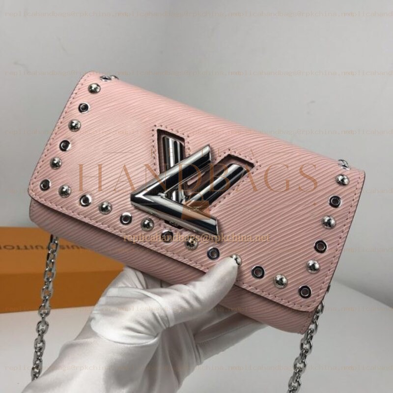 Replica Louis Vuitton Pale Pink Studded Twist Chain Wallet