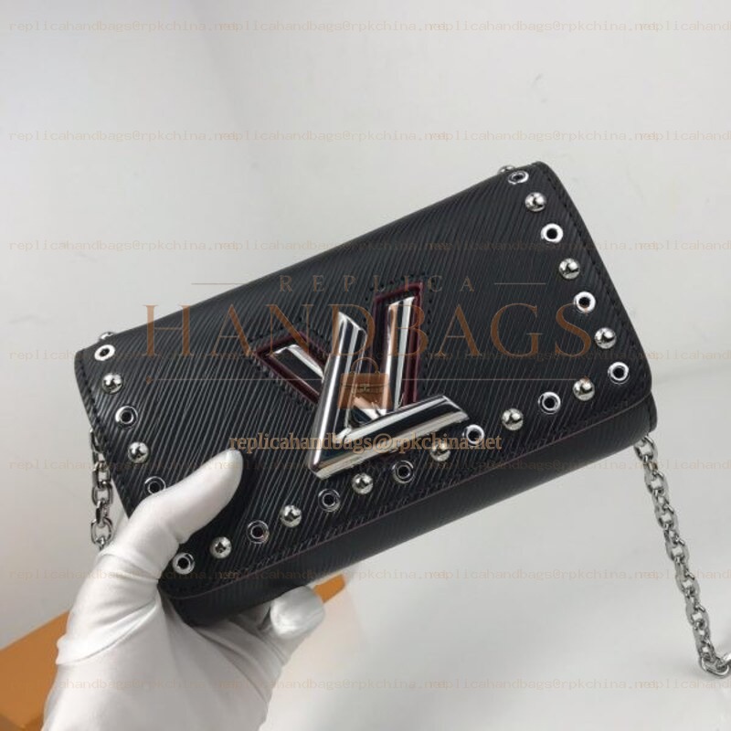 Replica Louis Vuitton Black Studded Twist Chain Wallet