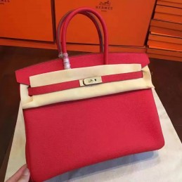 Replica Hermes Red Beige Birkin 35 Gold Hardware Bag