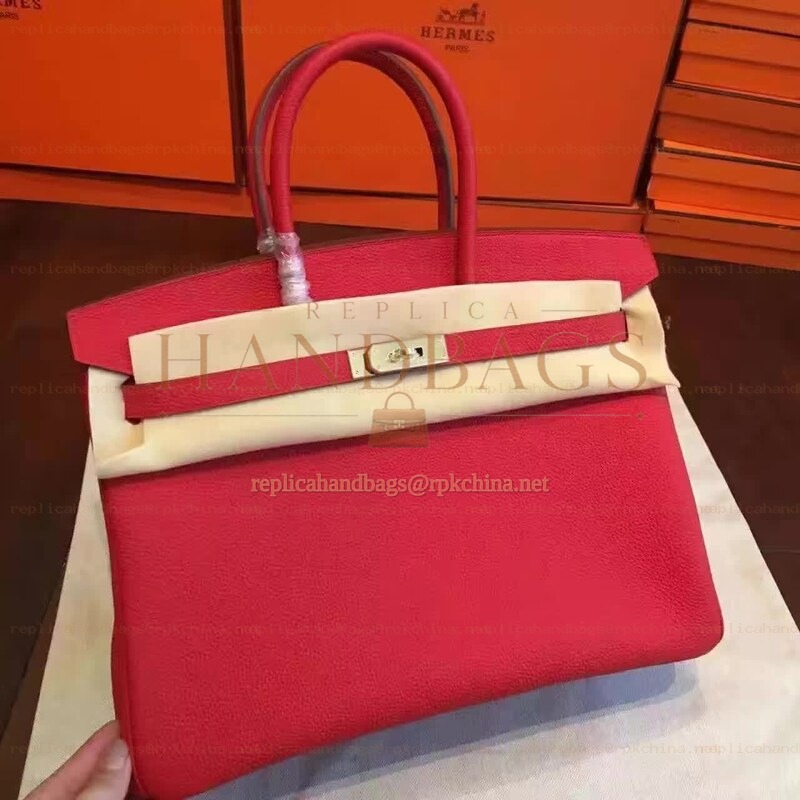 Replica Hermes Red Beige Birkin 35 Gold Hardware Bag