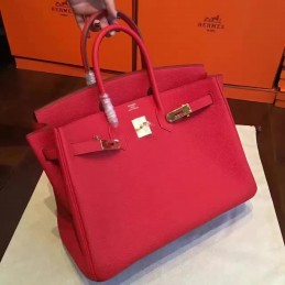 Replica Hermes Red Beige Birkin 35 Gold Hardware Bag
