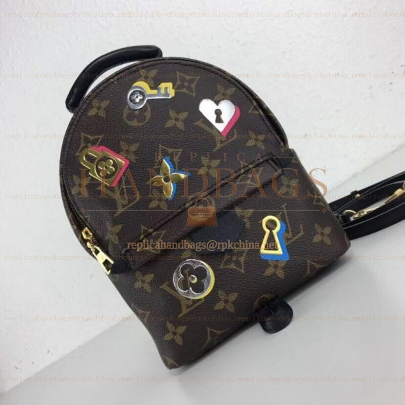 Replica Louis Vuitton Brown Monogram Palm Springs Mini Backpack with Studded Floral Detail