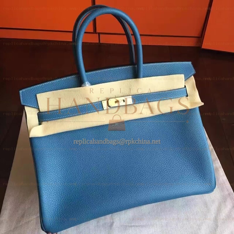 Replica Hermes Blue Beige Birkin 35 Palladium Hardware Bag