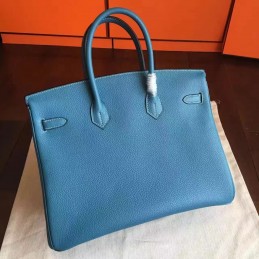 Replica Hermes Blue Beige Birkin 35 Palladium Hardware Bag