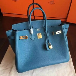 Replica Hermes Blue Beige Birkin 35 Palladium Hardware Bag