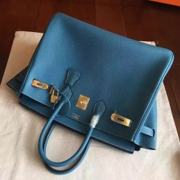 Replica Hermes Blue Beige Birkin 35 Palladium Hardware Bag