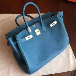 Replica Hermes Blue Beige Birkin 35 Palladium Hardware Bag