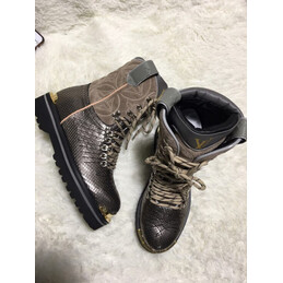 Replica Louis Vuitton Black Embossed Outland Ankle Boots