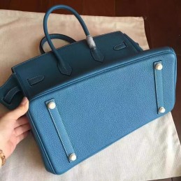 Replica Hermes Blue Beige Birkin 35 Palladium Hardware Bag
