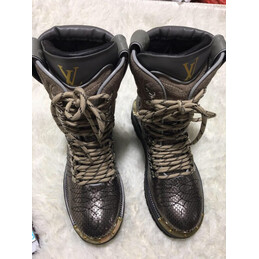Replica Louis Vuitton Black Embossed Outland Ankle Boots
