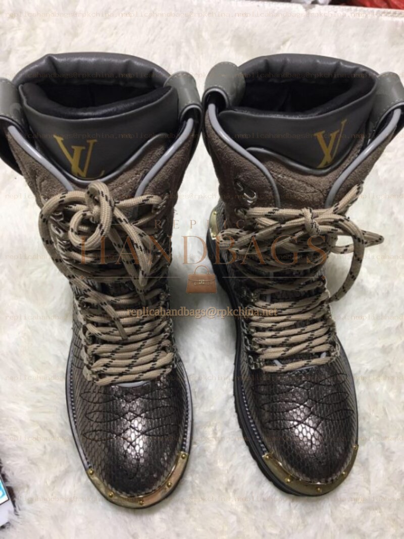 Replica Louis Vuitton Black Embossed Outland Ankle Boots