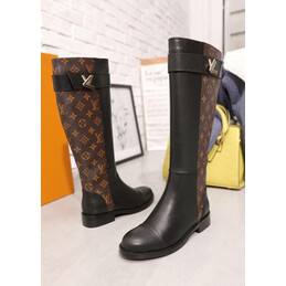 Replica Louis Vuitton Brown Monogram Black Knee-High Boots