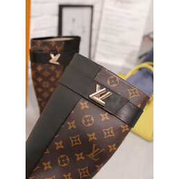 Replica Louis Vuitton Brown Monogram Black Knee-High Boots