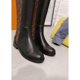 Replica Louis Vuitton Brown Monogram Black Knee-High Boots