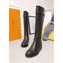 Replica Louis Vuitton Brown Monogram Black Knee-High Boots