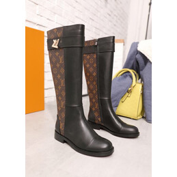 Replica Louis Vuitton Brown Monogram Black Knee-High Boots