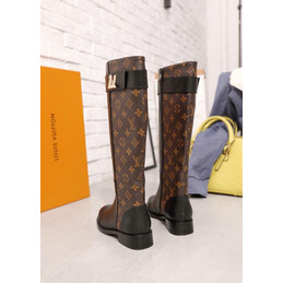 Replica Louis Vuitton Brown Monogram Black Knee-High Boots