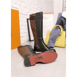 Replica Louis Vuitton Brown Monogram Black Knee-High Boots