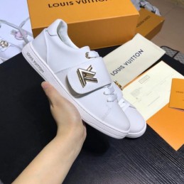 Replica Louis Vuitton White Gold Logo Low-Top Sneakers