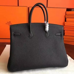 Replica Hermes Black Textured Leather Birkin 35 Palladium Hardware Bag