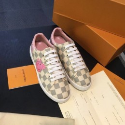 Replica Louis Vuitton Beige Check Pink Floral Sneakers
