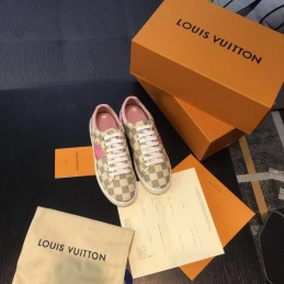 Replica Louis Vuitton Beige Check Pink Floral Sneakers
