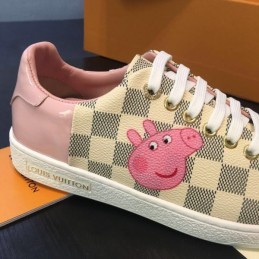 Replica Louis Vuitton Beige Check Pink Floral Sneakers