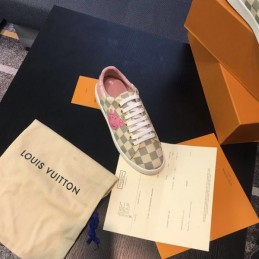 Replica Louis Vuitton Beige Check Pink Floral Sneakers