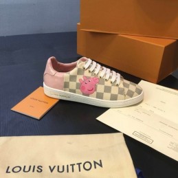 Replica Louis Vuitton Beige Check Pink Floral Sneakers