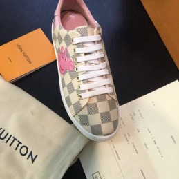 Replica Louis Vuitton Beige Check Pink Floral Sneakers