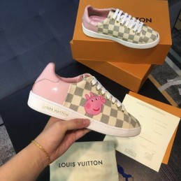 Replica Louis Vuitton Beige Check Pink Floral Sneakers