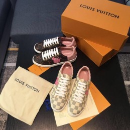 Replica Louis Vuitton Beige Check Pink Floral Sneakers