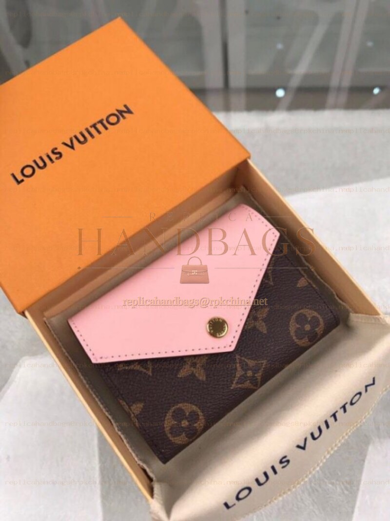 Replica Louis Vuitton Brown Monogram Pale Pink Zoe Wallet