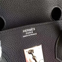 Replica Hermes Black Textured Leather Birkin 35 Palladium Hardware Bag