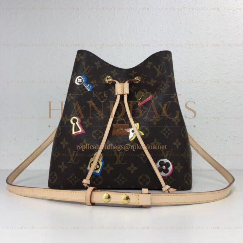 Replica Louis Vuitton Brown Monogram Gold Buckle Neo Noe MM