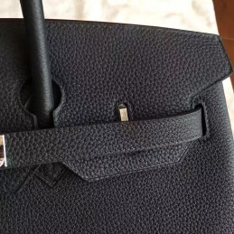 Replica Hermes Black Textured Leather Birkin 35 Palladium Hardware Bag