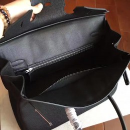 Replica Hermes Black Textured Leather Birkin 35 Palladium Hardware Bag