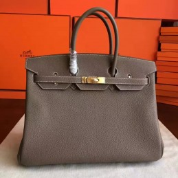 Replica Hermes Taupe Birkin 35 Gold Hardware Bag