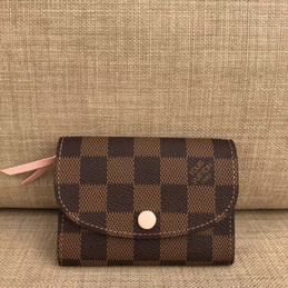 Replica Louis Vuitton Brown Damier Ebene Pale Pink Rosalie Coin Purse