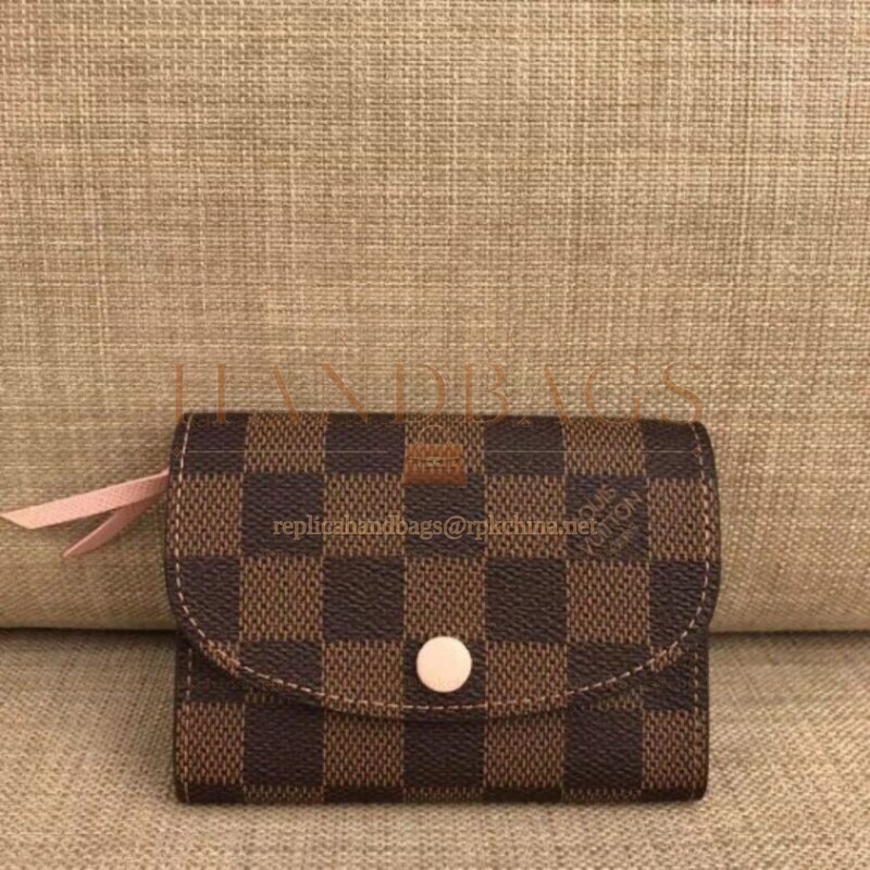 Replica Louis Vuitton Brown Damier Ebene Pale Pink Rosalie Coin Purse