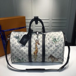Replica Louis Vuitton White Savane Chapman Keepall Bandouliere 45