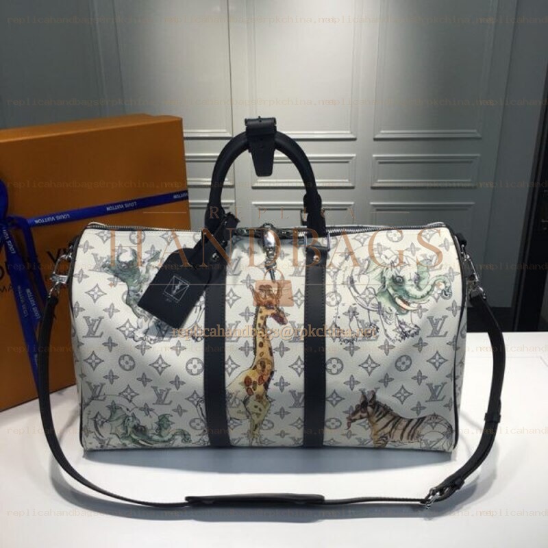 Replica Louis Vuitton White Savane Chapman Keepall Bandouliere 45