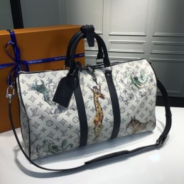 Replica Louis Vuitton White Savane Chapman Keepall Bandouliere 45